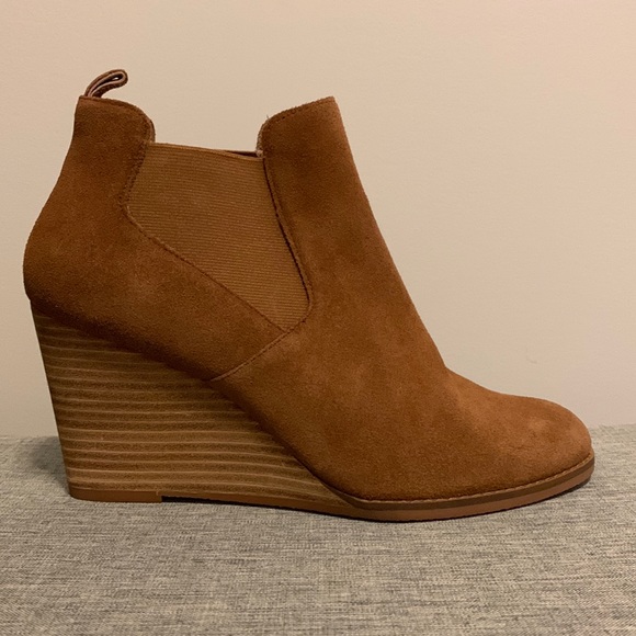 Calston Waterproof Brown Suede Wedge Ankle Booties - Picture 1 of 5